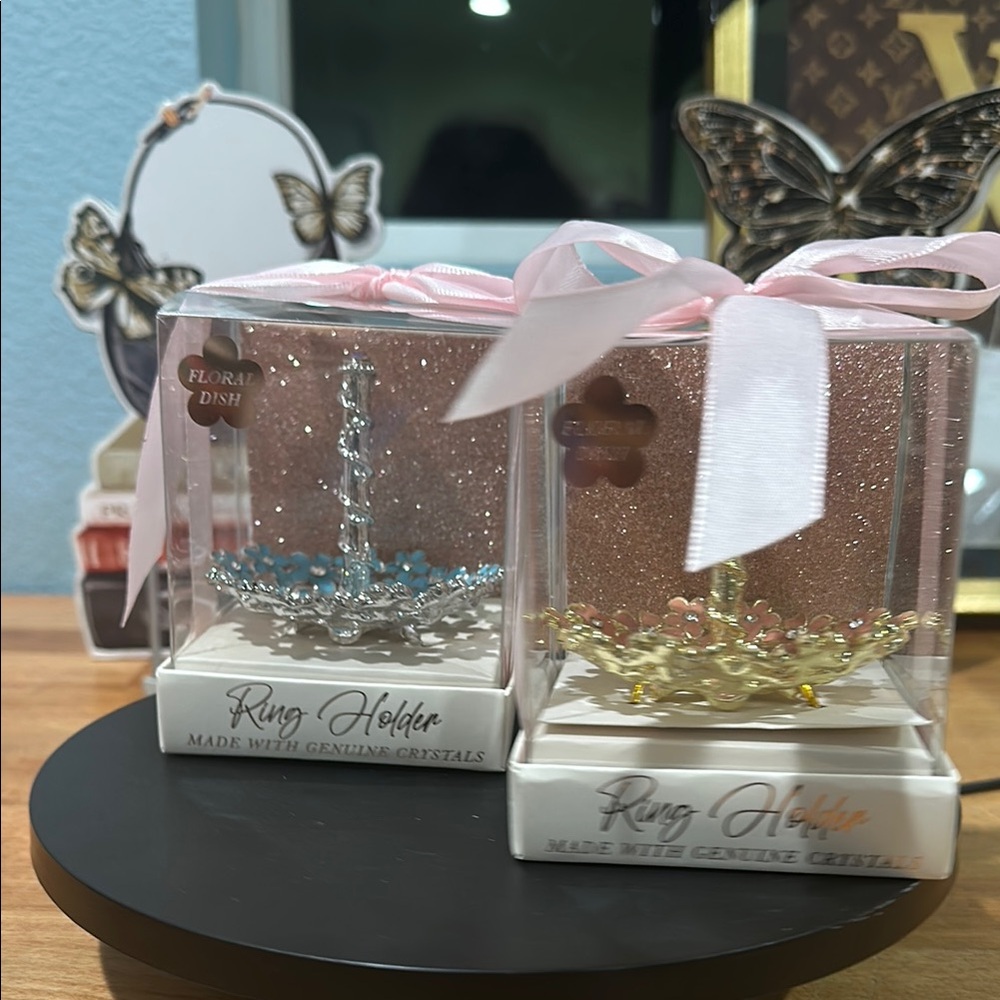 Floral Dish Ring Holder with Genuine Crystals (Pick 1)